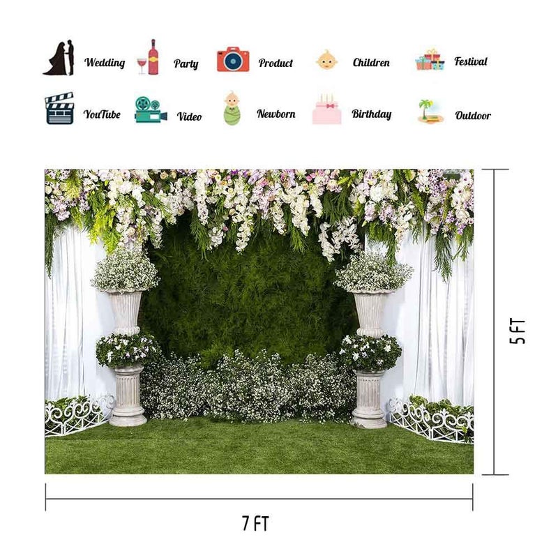 EOA 7x5FT Flower Arch White Curtain Photography Backdrop Green Leaves Floral Background - Great for Birthday, Wedding, Studio, Booth, Party, Events, Portrait Use Photoshoot Props - Image 2
